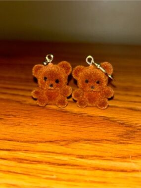 Brown Teddy Bear Velvet Dangle Earrings